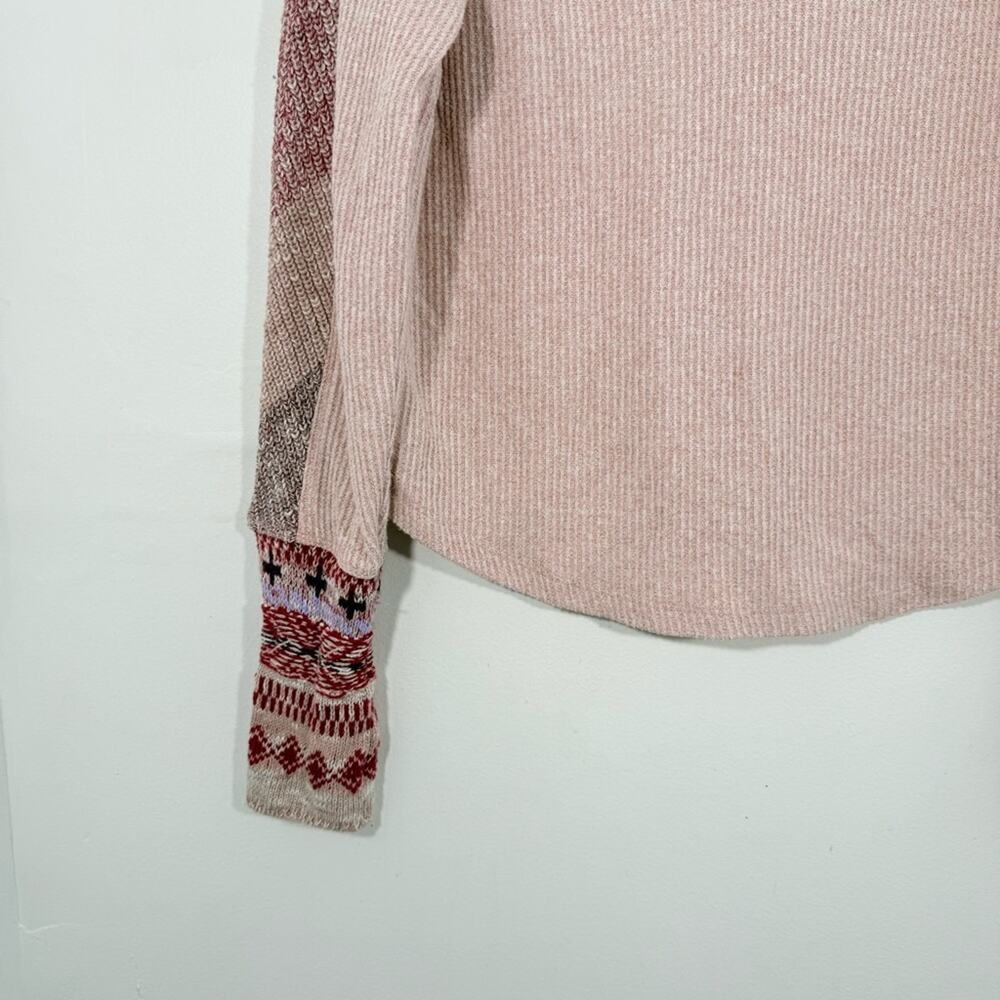 Anthropologie Daily Practice Pale Pink Contrast Panel Sleeve Knit Thermal XS - Picture 6 of 11